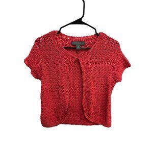 Josephine Chaus Red Crochet Cardigan Sweater Size Medium Cotton Boho Coastal